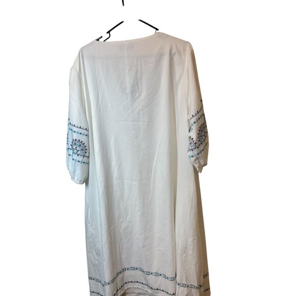 Boho Chic White & Blue Embroidered Midi Dress With Tassels 3/4 Sleeves sz 26 NWT - Picture 5 of 7